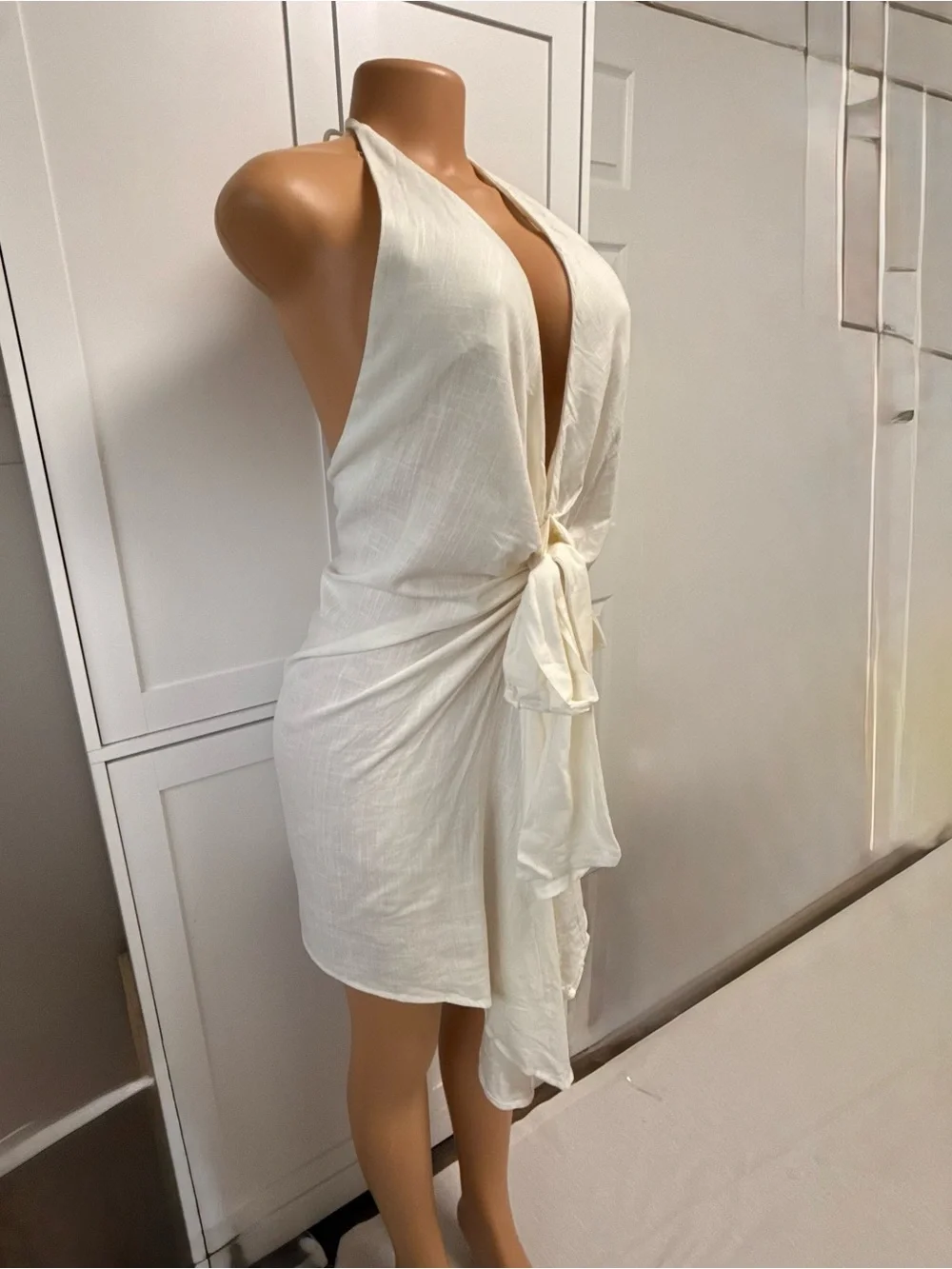 White Tie-Front Halter Dress